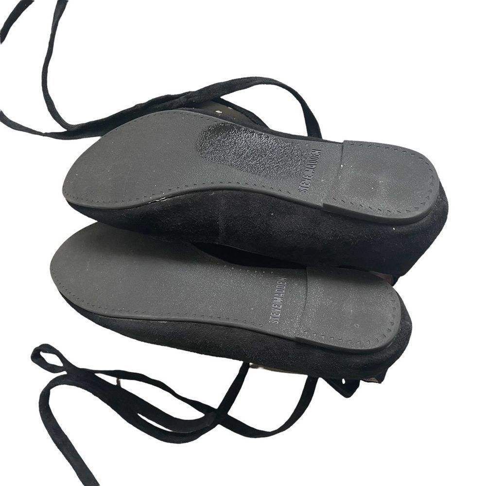 (SOLD) STEVE MADDEN Black Suede Slip On Ballet Flat Shoes With Ankle Ties 7.5 - Picture 7 of 10